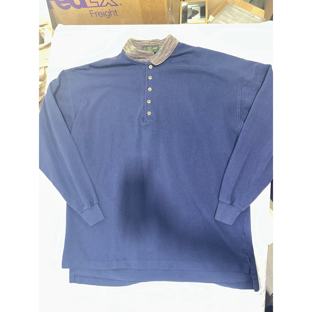 Cross Creek Classics Mens Large Navy Blue Long Sleeve Polo Space Dye Collar USA